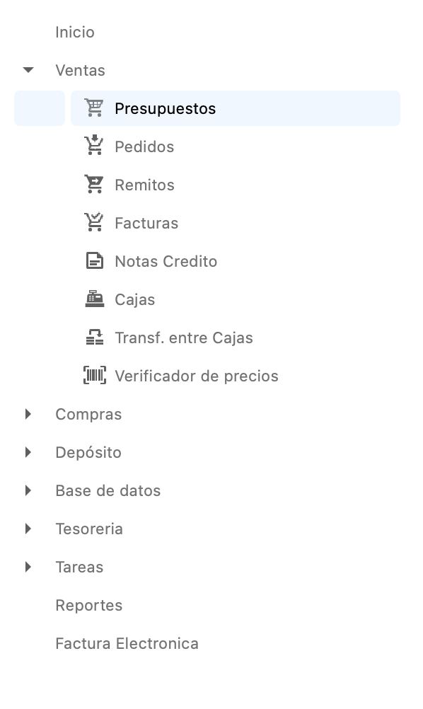 Menú Ventas → Presupuestos