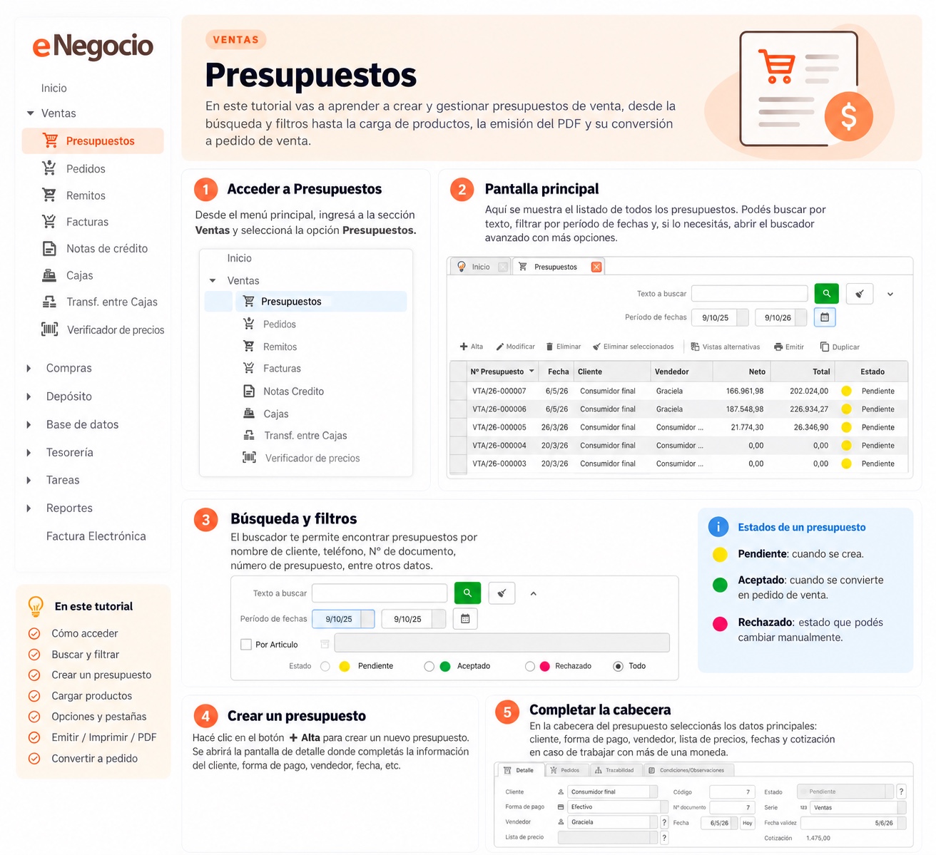 Guía de Presupuestos en eNegocio: resumen rápido