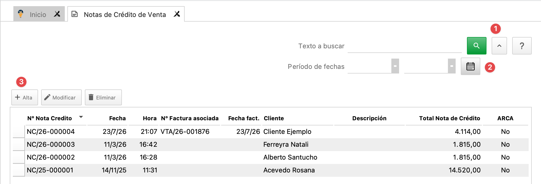 Notas de crédito de venta